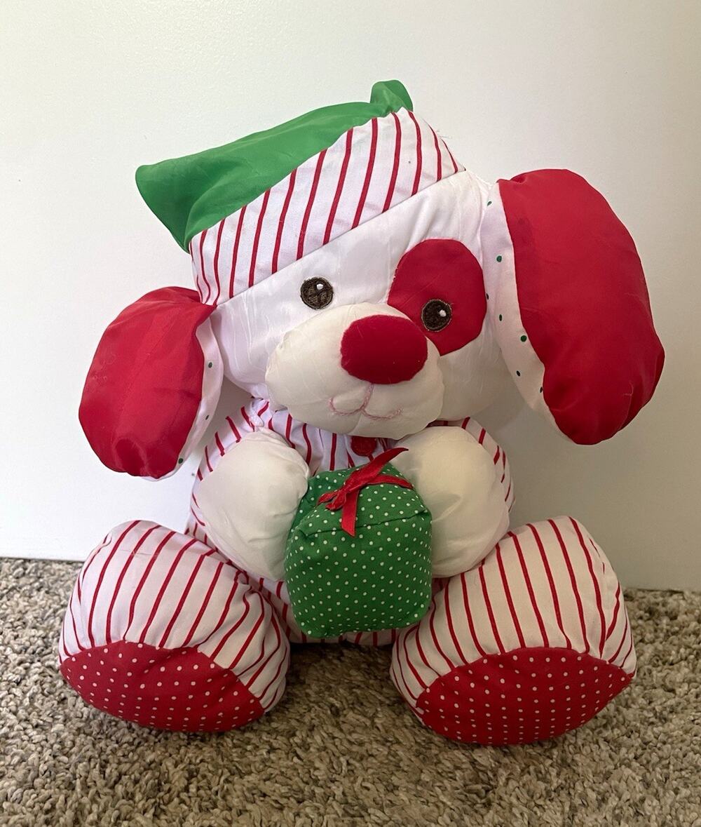 Vintage 1991 Fisher Price Christmas Puffalump Puppy Dog Present Stuffed Plush